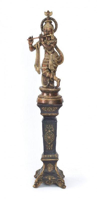 Gilt copper Buddhist figure, 20th c., 37 1/2'' h: Gilt copper Buddhist figure, 20th c., 37 1/2'' h., with pedestal, 33 1/2'' h.