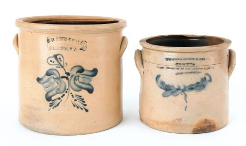 Two stoneware crocks, 19th c., impressed Thoma: Two stoneware crocks, 19th c., impressed Thomas Hope & Co. Grocers New York and O.H. Smith & Bro Flemington NJ, 7 1/4'' h. and 9'' h.