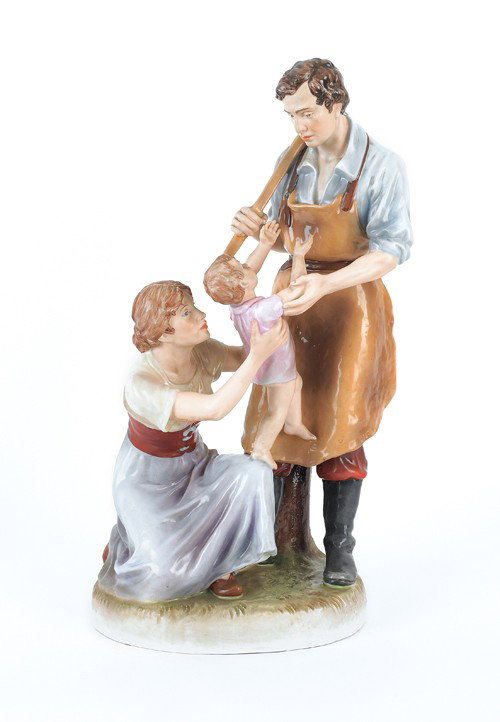 Royal Dux figure of a blacksmith and family, 24 1: Royal Dux figure of a blacksmith and family, 24 1/2'' h.