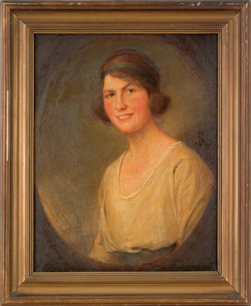 Harry Clifford Pilsbury (British, b. 1870), oil o: Harry Clifford Pilsbury (British, b. 1870), oil on canvas portrait of Mrs. Paulers of Springfield, Vermont, signed verso and dated 1922, 20'' x 16''.
