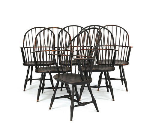 Set of six David Smith windsor sackback chairs.: Set of six David Smith windsor sackback chairs.