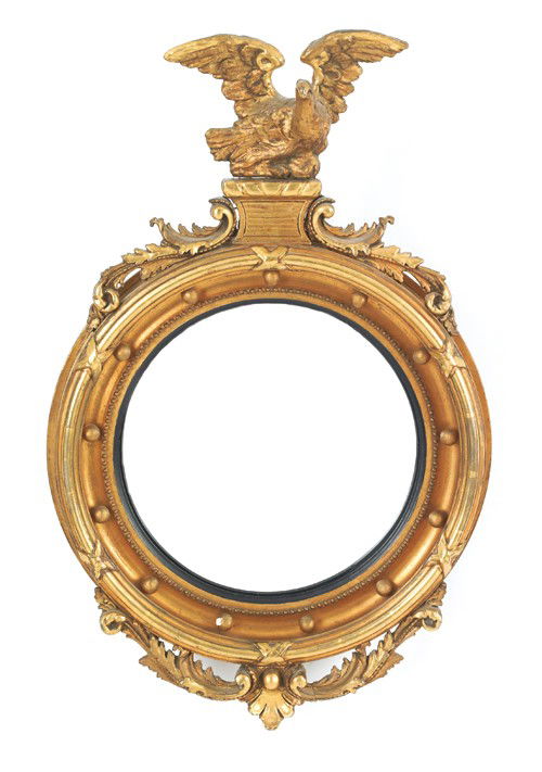 Federal style giltwood convex mirror, late 19th c: Federal style giltwood convex mirror, late 19th c., 35'' h.