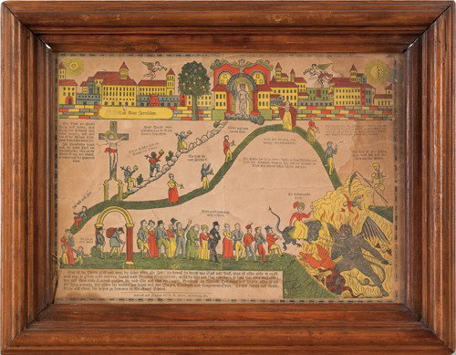 Peters tree of life fraktur, 10'' x 14'', together: Peters tree of life fraktur, 10'' x 14'', together with another by Blumer, 15'' x 11 1/2''.