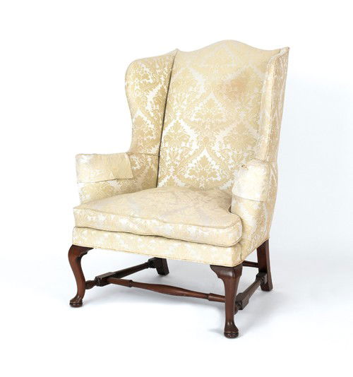 Kittinger Queen Anne style mahogany wing chair.: Kittinger Queen Anne style mahogany wing chair.