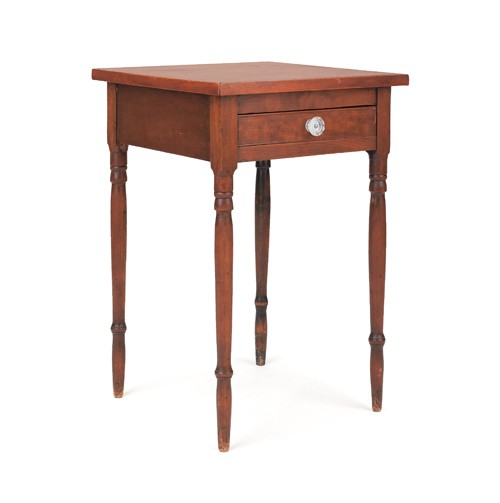 Sheraton mahogany and cherry one-drawer stand, 19: Sheraton mahogany and cherry one-drawer stand, 19th c., 28 1/4'' h., 18 3/4'' w.