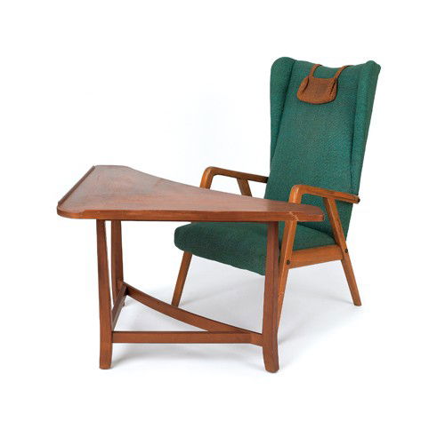 Dunbar modernist dining table, open - 27'' h., 34': Dunbar modernist dining table, open - 27'' h., 34'' w., 54'' d., chair, and corner table, 24'' h., 34 1/2'' w., 24 1/2'' d.