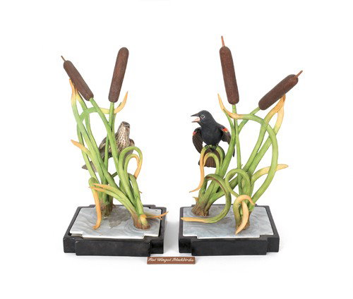 Pair of Boehm Red Winged Blackbirds, 14 3/4'' h. : Pair of Boehm Red Winged Blackbirds, 14 3/4'' h. and 15 3/4'' h. Provenance: Property of an East Coast Educational Institution.