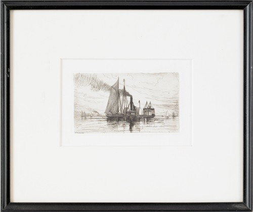 Henry Farrer (American, 1843-1903), two engraving: Henry Farrer (American, 1843-1903), two engravings titled New York Harbor and Sunset, 3'' x 5 1/4''.