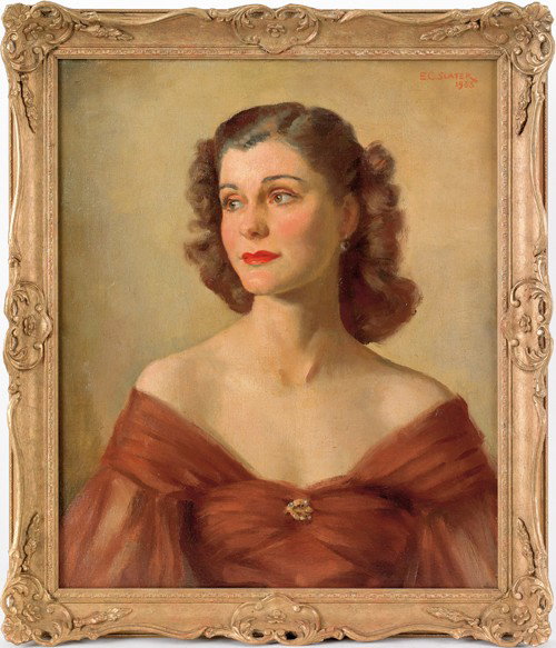 Edwin C. Slater (American, b. 1884), oil on canva: Edwin C. Slater (American, b. 1884), oil on canvas portrait of Helen Vanderbilt, Springfield Mass. 1933, 24'' x 20''.