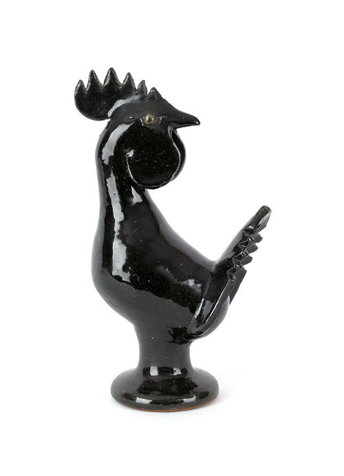 Edwin Meaders stoneware rooster, initialed on bas: Edwin Meaders stoneware rooster, initialed on base, 13 3/4'' h.