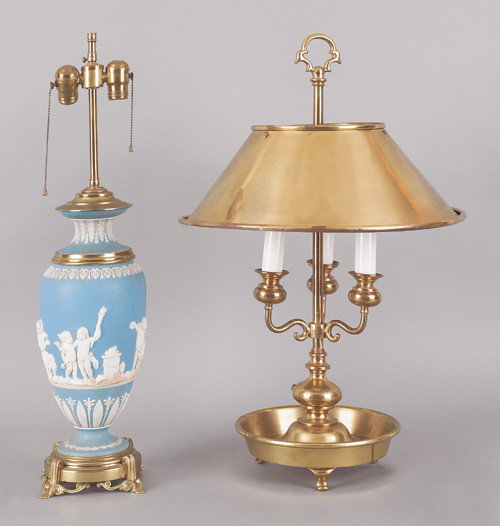 Jasperware table lamp, together with a brass tabl: Jasperware table lamp, together with a brass table lamp, 25'' h.