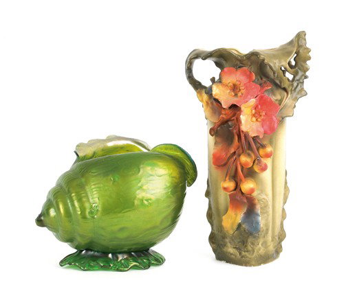 Royal Dux pottery vase, 15 3/4'' h., together wit: Royal Dux pottery vase, 15 3/4'' h., together with an art glass bowl, 8 1/2'' h.