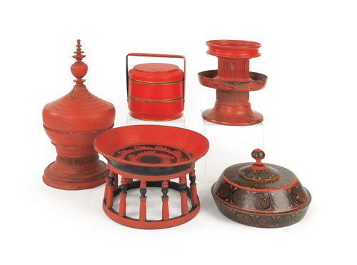 Group of Southeast Asian lacquerware, baskets, te: Group of Southeast Asian lacquerware, baskets, tea containers, etc., fourteen pcs.