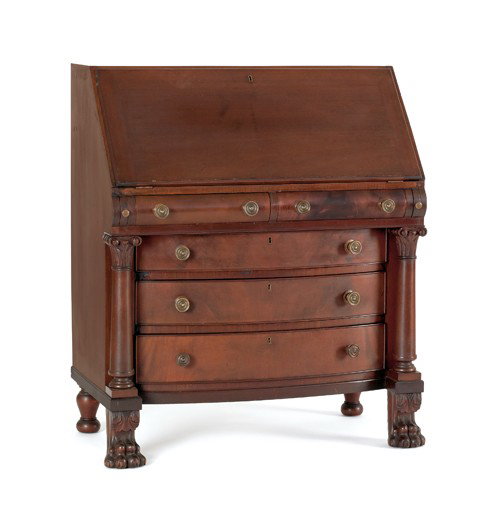 Empire revival slant front desk, 42 1/4'' h., 35 3: Empire revival slant front desk, 42 1/4'' h., 35 3/4'' w.
