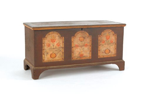 Pennsylvania painted pine blanket chest, late 18t: Pennsylvania painted pine blanket chest, late 18th c., with later decoration, 23 1/2'' h., 46'' w.