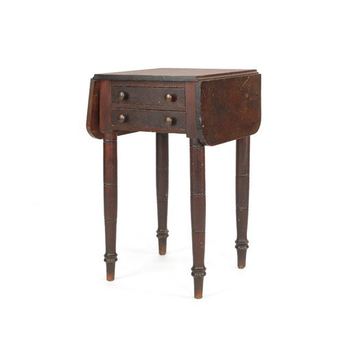 New England birch two-drawer work table, ca. 1830: New England birch two-drawer work table, ca. 1830, 29 1/2'' h., 17'' w.