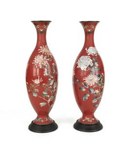 Pair of Japanese Meiji period cloisonnŽ palace ur: Pair of Japanese Meiji period cloisonnŽ palace urns, 48'' h. Provenance: Pennsylvania educational institution.