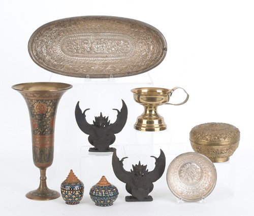 Collection of silver, brass, and bronze southeast: Collection of silver, brass, and bronze southeastern Asian tablewares. Provenance: Pennsylvania educational institution.