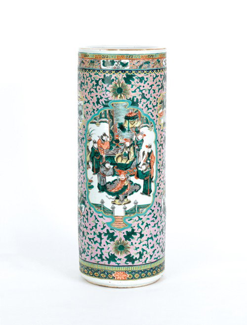 Chinese porcelain famille verte umbrella stand, 2: Chinese porcelain famille verte umbrella stand, 23 3/4'' h.