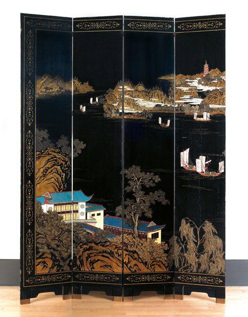 Eight massive four-part Japanese lacquerware scre - 2