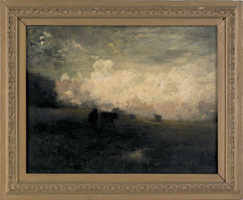 Arthur Parton (American, 1842-1914), oil on can: Arthur Parton (American, 1842-1914), oil on canvas depicting a bucolic landscape with cows, signed lower left, 18'' x 24''.