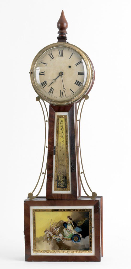 Massachusetts Federal mahogany banjo clock, ca. : Massachusetts Federal mahogany banjo clock, ca. 1815, 33'' h.
