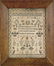 804: Silk on linen sampler with hearts, lions, dogs,