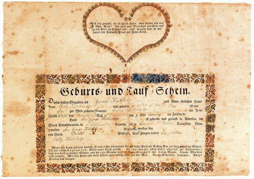 Christian Jacob Hutter, Bethlehem and Hecktown,: Christian Jacob Hutter, Bethlehem and Hecktown, Pennsylvania, ca. 1800, printed and hand colored fraktur birth certificate for George Kechledge, b. 1826, 8'' x 11 1/4''.