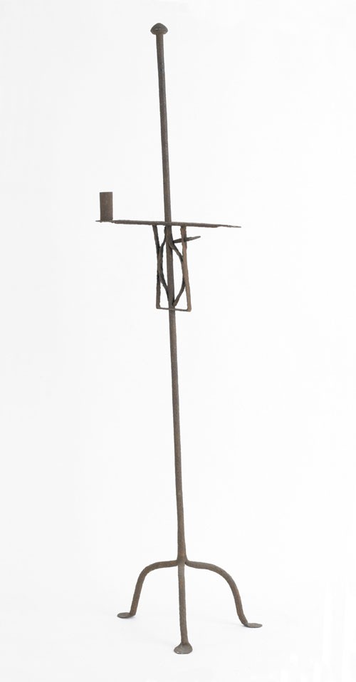 Wrought iron candlestand, 18th/19th c., 45 1/4'': Wrought iron candlestand, 18th/19th c., 45 1/4'' h.