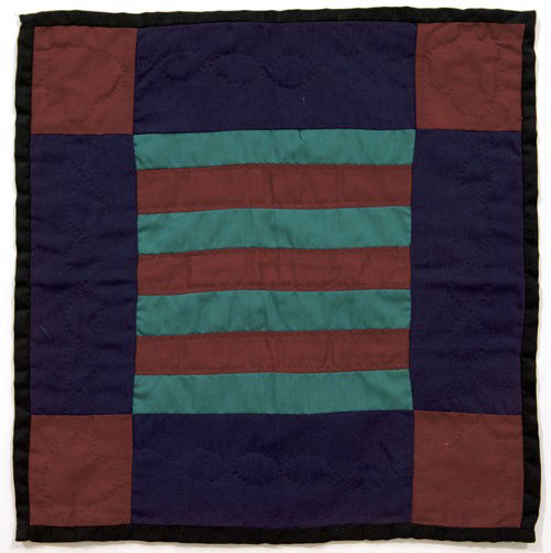 Pennsylvania Amish bars doll quilt, early 20th c: Pennsylvania Amish bars doll quilt, early 20th c., with heart stitched corner blocks.