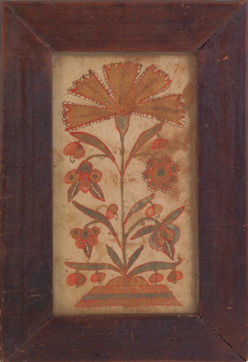 Johann Conrad Gilbert (Pennsylvania, active 1775: Johann Conrad Gilbert (Pennsylvania, active 1775-1810), watercolor fraktur bookplate, 5'' x 2 3/4''.