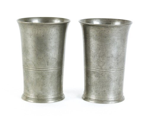 Pair of New York pewter beakers, ca. 1835, bear: Pair of New York pewter beakers, ca. 1835, bearing the touch of Boardman & Hart, 5 1/8'' h.