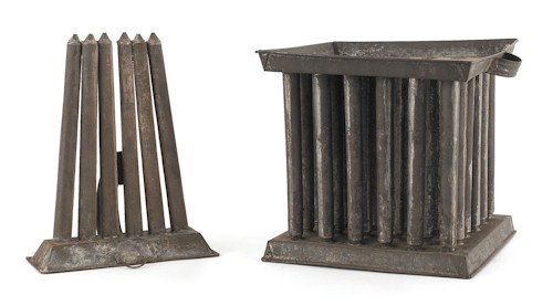Pennsylvania thirty-six tube candle mold, 19th c: Pennsylvania thirty-six tube candle mold, 19th c., together with a six tube mold, 9 1/2'' h., 12'' w. and 10 1/2'' h., 9'' w.