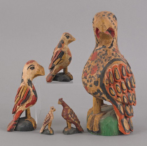 Five D&B Strawser carved and painted eagles, ta: Five D&B Strawser carved and painted eagles, tallest - 8 1/2'' h.