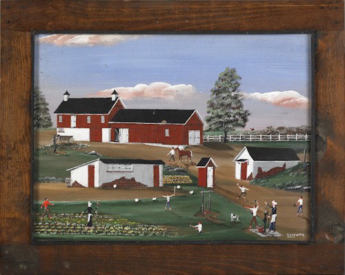 Charles J. White (American, d. 1993), oil on boar: Charles J. White (American, d. 1993), oil on board farmscene, 18'' x 24''.