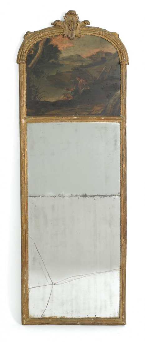 French trumeau mirror, late 18th c., 73 1/4'' l.,: French trumeau mirror, late 18th c., 73 1/4'' l., 25'' w.