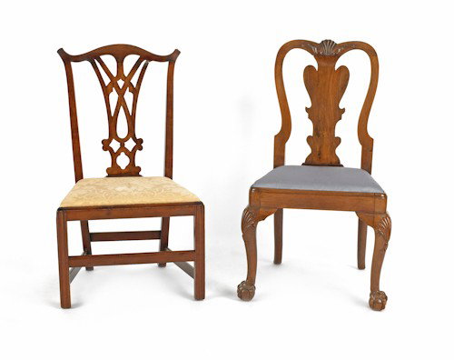 New England Chippendale cherry slipper chair, tog: New England Chippendale cherry slipper chair, together with a Georgian style dining chair.