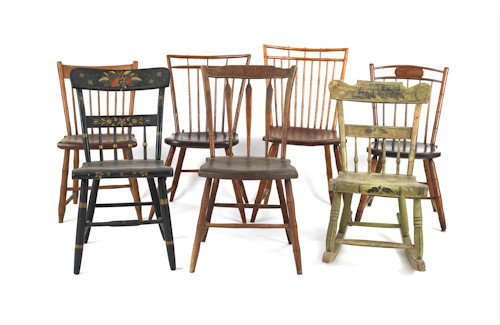 Miscellaneous group of eleven side chairs, 19th c: Miscellaneous group of eleven side chairs, 19th c., to include two Windsor chairs, stamped S. Roberts and A. Ball.