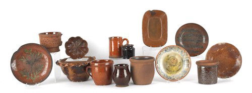 Large collection of Pennsylvania redware, 19th c.: Large collection of Pennsylvania redware, 19th c.