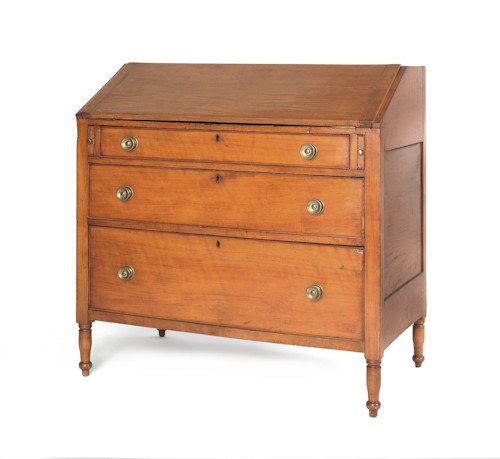 New England Sheraton birch slant front desk, ca.: New England Sheraton birch slant front desk, ca. 1820, 41 3/4'' h., 40'' w.