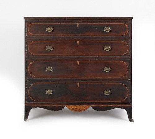 Pennsylvania Hepplewhite mahogany chest of drawer: Pennsylvania Hepplewhite mahogany chest of drawers, ca. 1800, 43 1/2'' h., 44 1/2'' w.