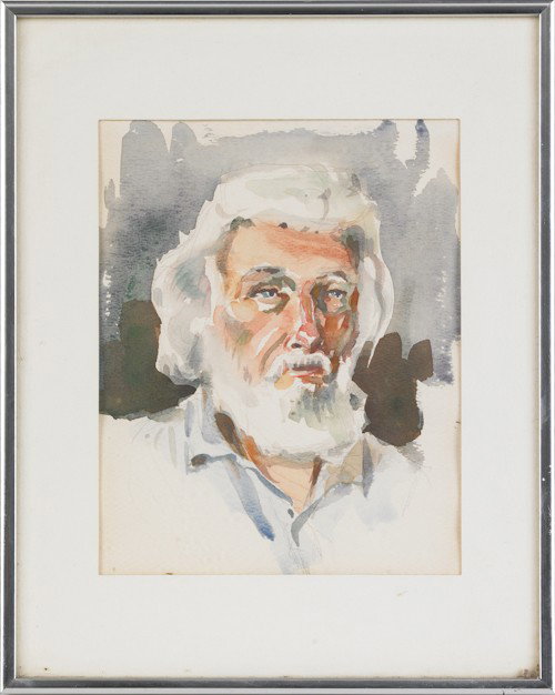 Two Harry Walters watercolor portraits, together: Two Harry Walters watercolor portraits, together with an oil on board portrait of a gentleman, and a limited edition Morris Blackbern print.