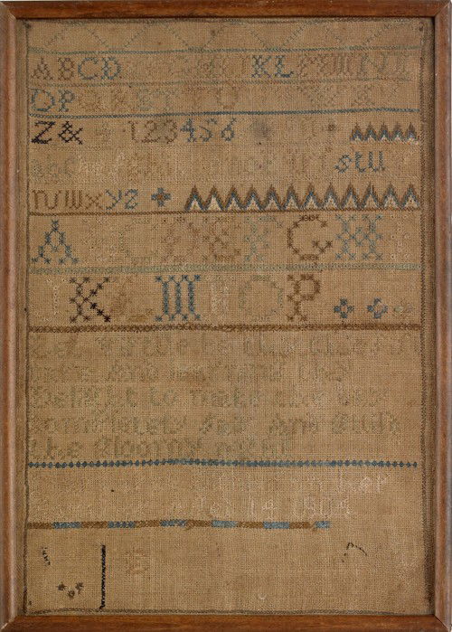 Silk on linen sampler, dated 1804, 13'' x 9 1/4'': Silk on linen sampler, dated 1804, 13'' x 9 1/4''.