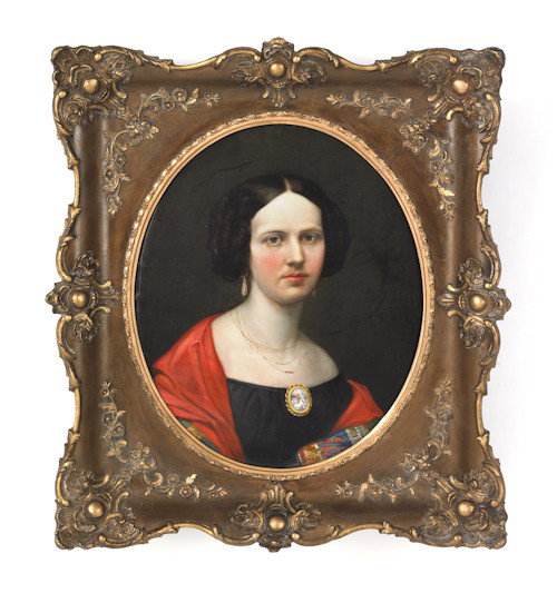 Pair of oil on canvas portraits of Mr. and Mrs. J: Pair of oil on canvas portraits of Mr. and Mrs. James Clark, dated 1856.