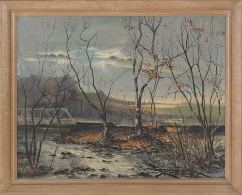 Arnold William Egerland (American, early/mid 20th: Arnold William Egerland (American, early/mid 20th c.), oil on canvas landscape, signed lower right, 32'' x 40''.