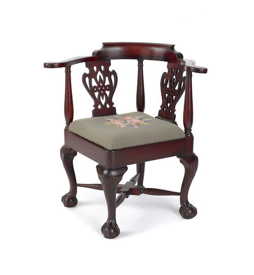 Chippendale style mahogany corner chair.: Chippendale style mahogany corner chair.
