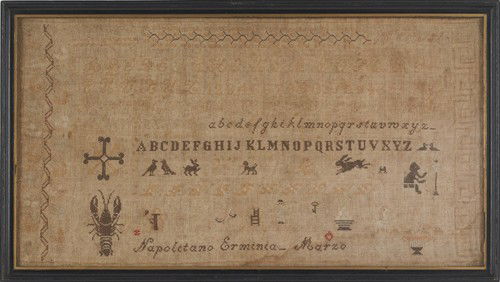 Continental needlework sampler, 19th c., 12'' x 2: Continental needlework sampler, 19th c., 12'' x 23''.