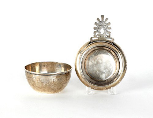 Shreve, Crump, and Lowe sterling silver bowl, 2 1: Shreve, Crump, and Lowe sterling silver bowl, 2 1/4'' h., 4 7/8'' dia. and porringer, 5'' dia., 13.1 ozt.