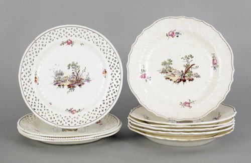 Set of four Czechoslovakia creamware plates, lat: Set of four Czechoslovakia creamware plates, late 18th c., impressed Prager, 9 1/2'' dia., together with six scalloped edge shallow bowls, 9 3/4'' dia.