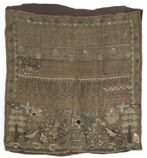 Canterbury, New Hampshire silk on linen sampler,: Canterbury, New Hampshire silk on linen sampler, dated 1806, 16 1/2'' x 16 1/2''.